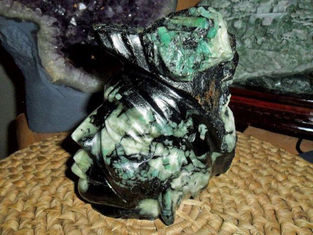Exceptional Emerald Hand Carved Native Head Carving