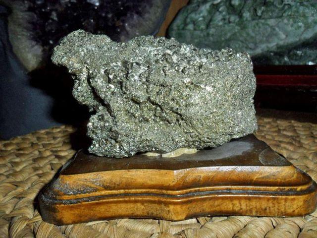Exceptional Pyrite Crystal on a Wooden Base