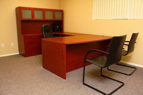 Executive U Desk w/Hutch - Cherry Finish - Chairs Included