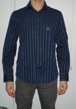 EXPRESS button down shirt, dark blue with light blue stripes