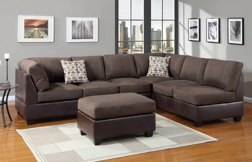 F7431 Coffee Bonded Leather Reversible L/R Chaise Sectional Sofa