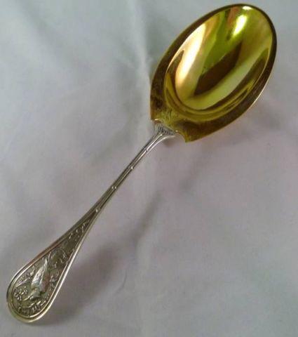 Gilt Sterling Berry Spoon in Bird Pattern by Wendt circa 1865