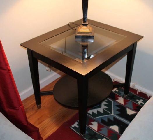 ***Glass/Black Wood Coffee Table w/ End Tables***