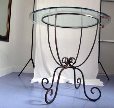 glass top wrought iron high pedestal table