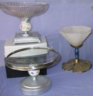 :BOWLS/serving dishes: glass with metal on pedestals