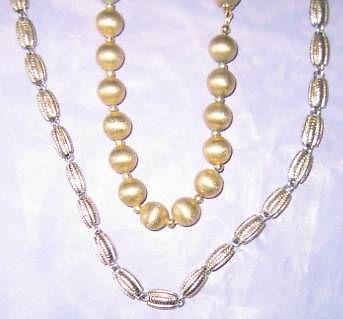 -NECKLACES: gold or silver color beads: various chains