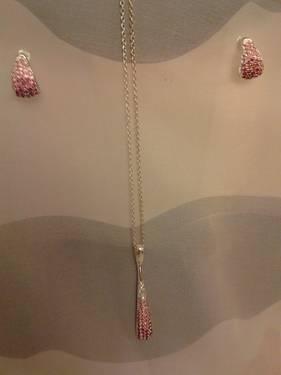 Gorgeous Pink Swarovski Crystal Teardrop Necklace with FREE Earrings