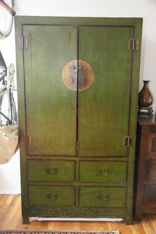 Handmade Asian Inspired Green Armoire / Cabinet