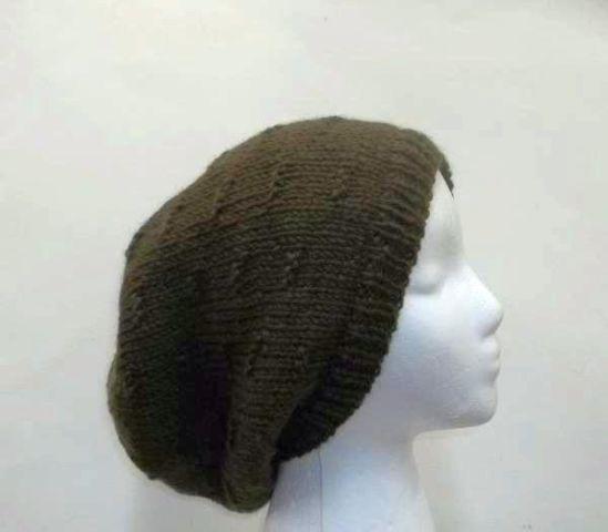 Handmade Womens hat - knit Slouchy olive green Beanie Slouch Hat Wool