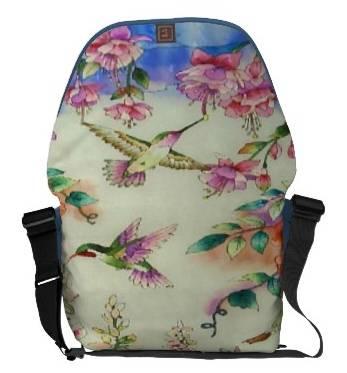 Hummingbirds and Flowers Rickshaw Messenger Bag Beautiful WOW!