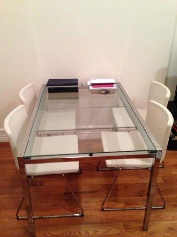 IKEA Glass Table + 4 white leather chairs-LIKE NEW! $380 or best offer