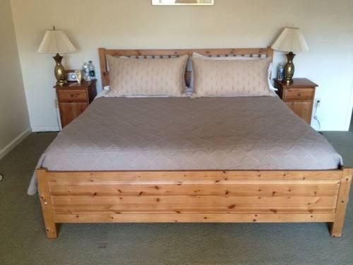 Ikea Hemnes Pine King Bed / mattress and bedside tables