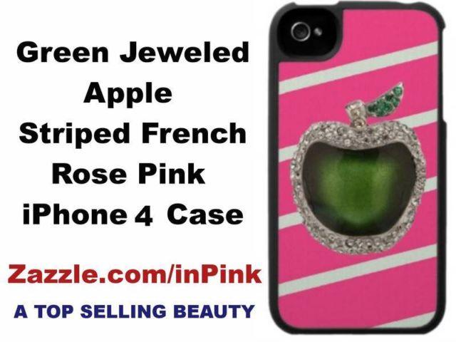 Jeweled Green Apple iPhone 4 Case - Pink