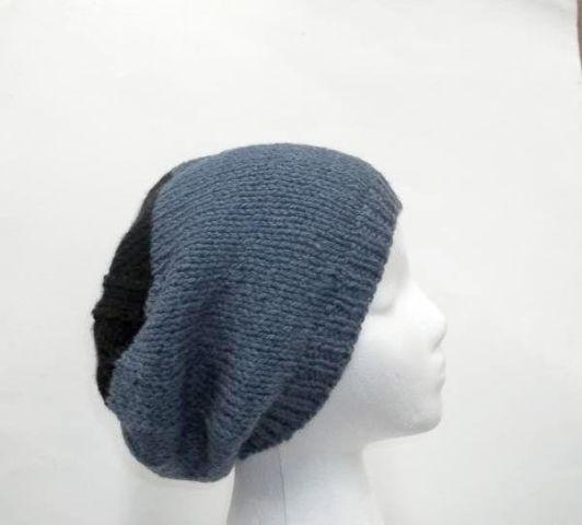 Knitted beanie denim blue and black hat