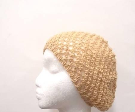 Knitted open weave beanie with sequins champagne beige hat