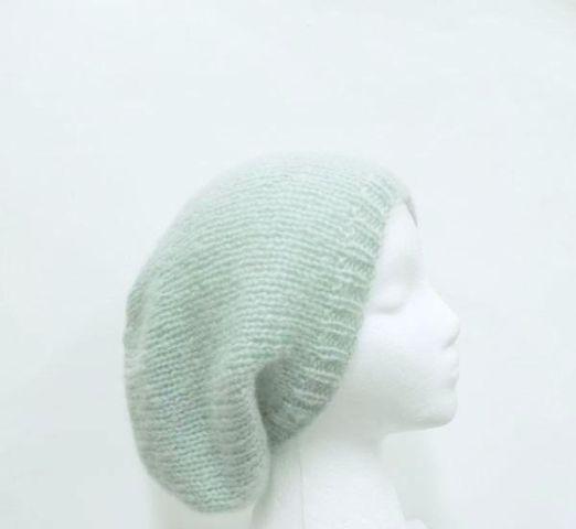 Knitted slouch hat, oversized beanie ,sea foam green, size large