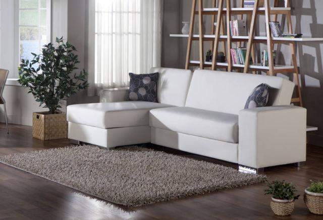 Kobe Sectional Sofa Bed in Escudo Cream Leather Look by Sunset