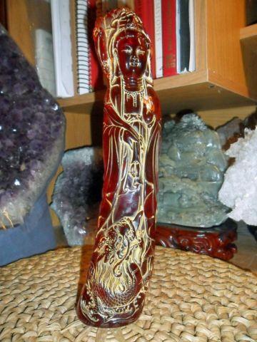 Kwan-yin & Dragon Amber hand carved statue