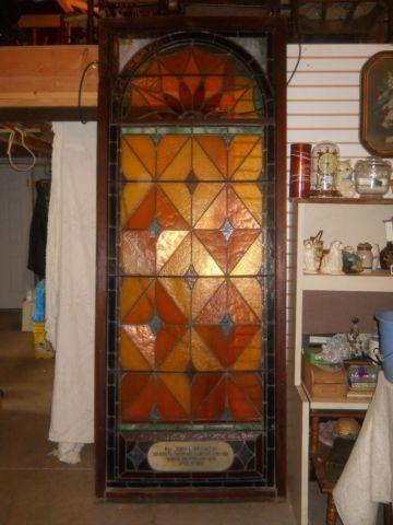 Large Antique Stained Glass 1885 Lysander New York Church Window w/Hin