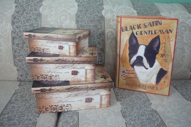 Large decorative box - Boston Terrier + 3 pc. set