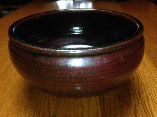 Large handmade pottery bowl, Fall Brook Pottery, Vt, Tenmoku glaze