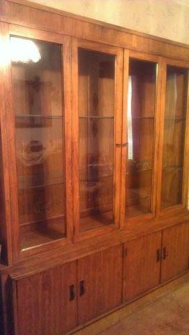 Large Soild Wood VInage Breakfront China Cabinet with Display Lights