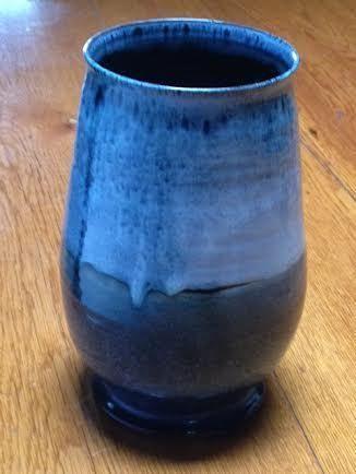Large two-tone blue handcrafted pottery vase, beautiful