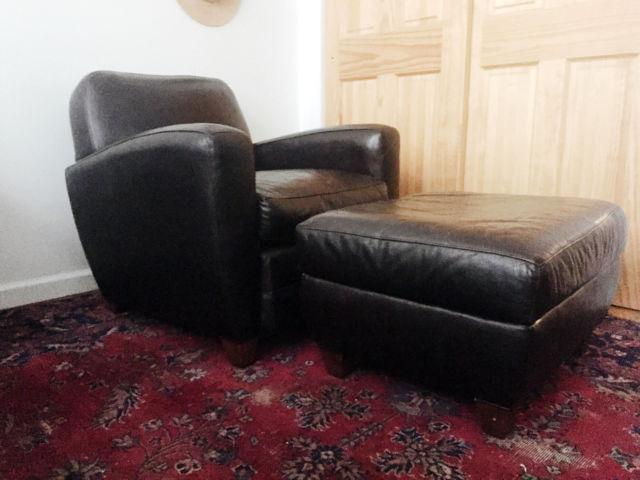 Leather Chair with Head Rest and Ottoman - must go