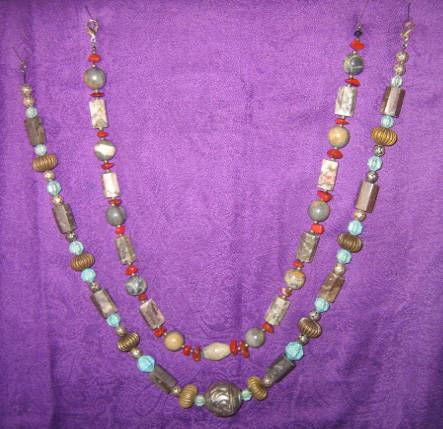 :NECKLACES: marble-like stone beads w/ other elements each $20