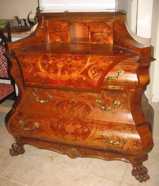 Marquessa Curvacious Secretary Drop Front Chest Desk Wooden Inlaid