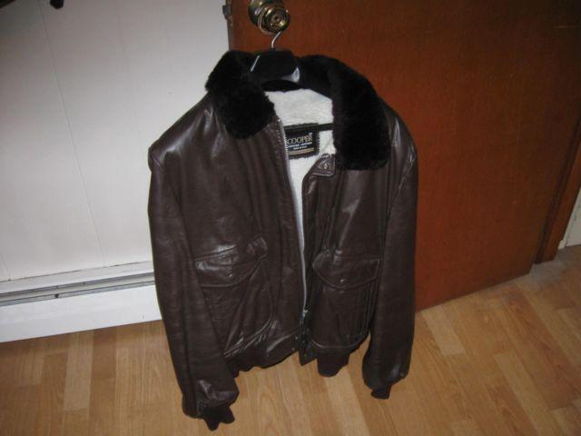 Mens Brown Leather Bomber Flight Jacket Size 44 MINT Condition