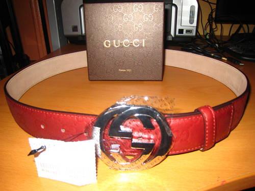 Mens Gucci Belt Red Leather Include Dust Bag, Receipt, Box