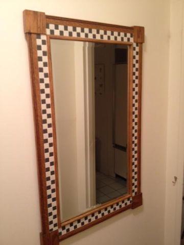 Mirror, antique, unique, pine and mosaic tiles