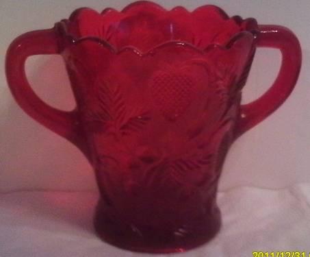 Mosser Glass Red Inverted Thistle Pattern Vase With Two Handles NEW