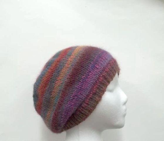 Multicolor beanie hat, colorful stripes,hand knitted.