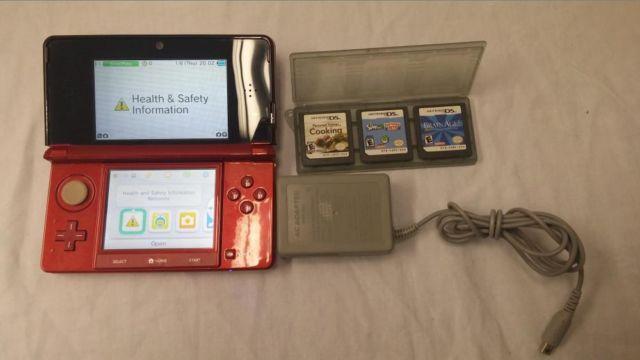Nintendo 3DS Flame Red with Charger and games