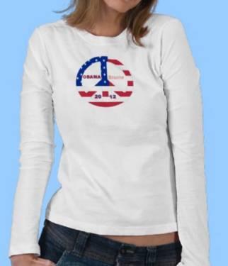 OBAMA BIDEN 2012 Peace Sign with American Flag Ladies Shirt