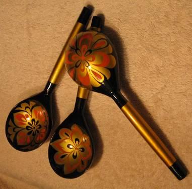 *Original Gift* Khokhloma RUSSIAN lacquer wooden spoons & penal