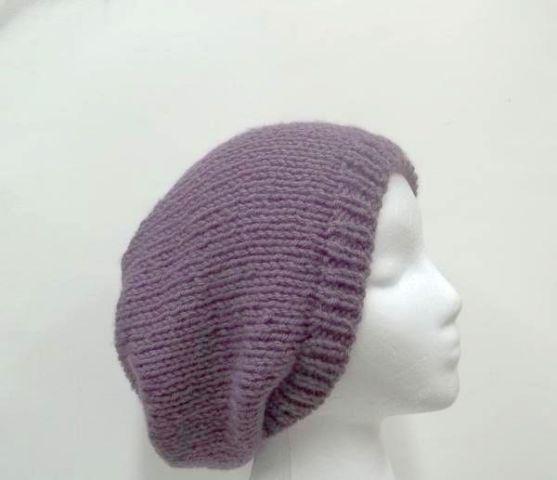 Oversized beanie knitted soft lavender acrylic slouch hat