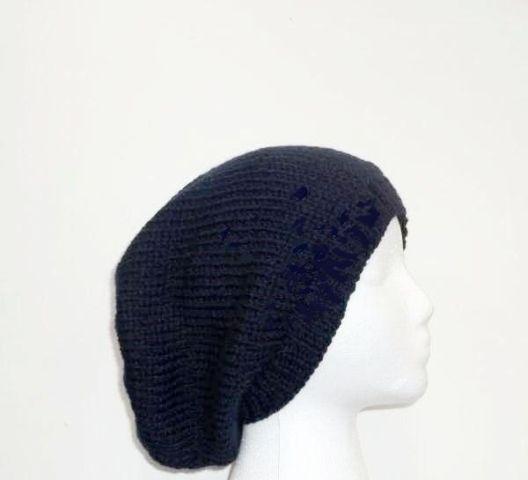 Oversized hat Navy Blue hand knitted large size