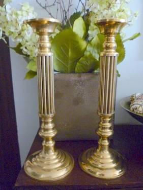 Pair of Brass Pillar Candlesticks