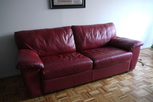 Red Leather Couch Sofa Fold Out Bed - must go