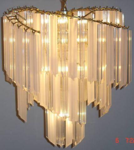 *REDUCED* LUCITE & BRASS CHANDELIER W/CASCADING PRISMS**OBO**