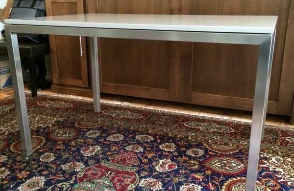 Room and Board Custom Stainless Steel/Quartz Portica Table