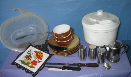 Salad setup - spinner, bowls, utensils, etc.