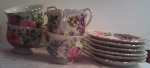 Service For 6 Royal Cotswolds Porcelain Tea Cups & Saucers-Pansy Patt