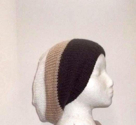 Slouch hat, hand knitted oversized beanie hat, black,tan,white.