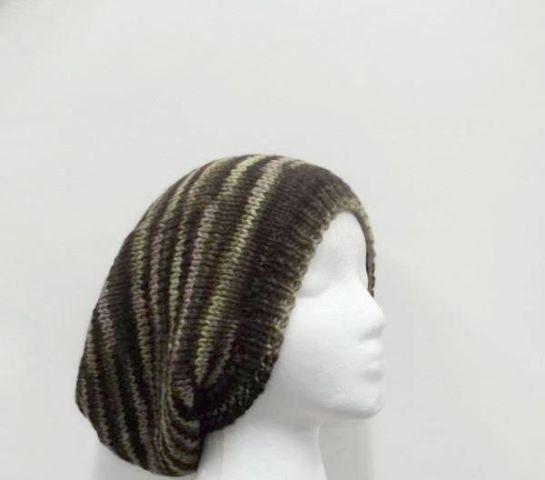 Slouchy beanie hat, wool hand knitted hat