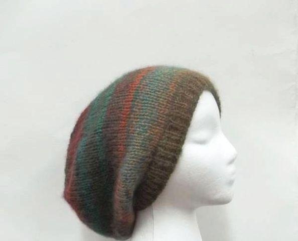 Soft hand knitted slouchy beanie hat large size