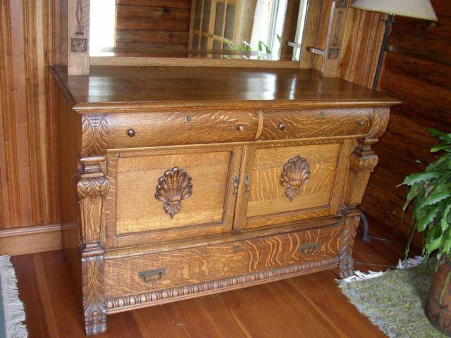 Solid oak antique sideboard with mirror